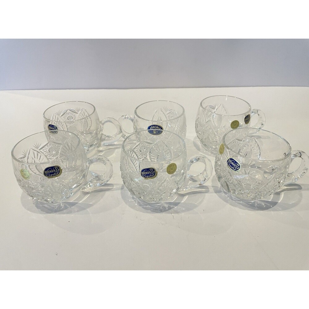 Vintage Bohemian Czeck Cut Crystal Glass 6 Cups